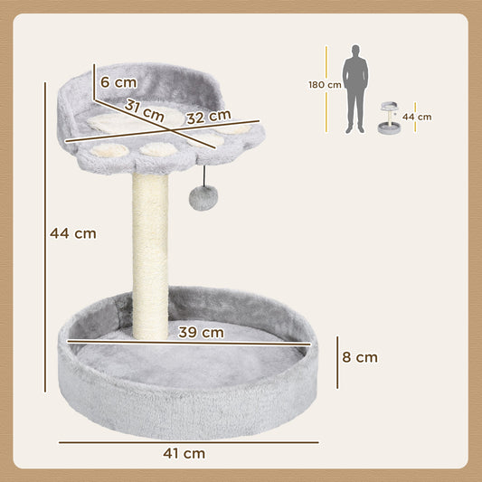 44cm Cat Tower, Cat Tree for Indoor Cats, with Sisal Cat Scratching Post, Toy Ball - Light Grey